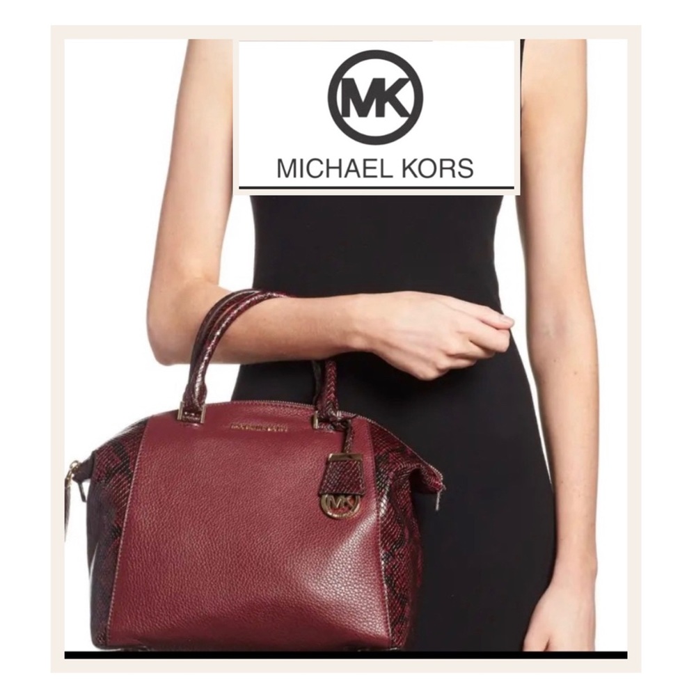 Michael Kors Riley Burgundy Python Snake Satchel